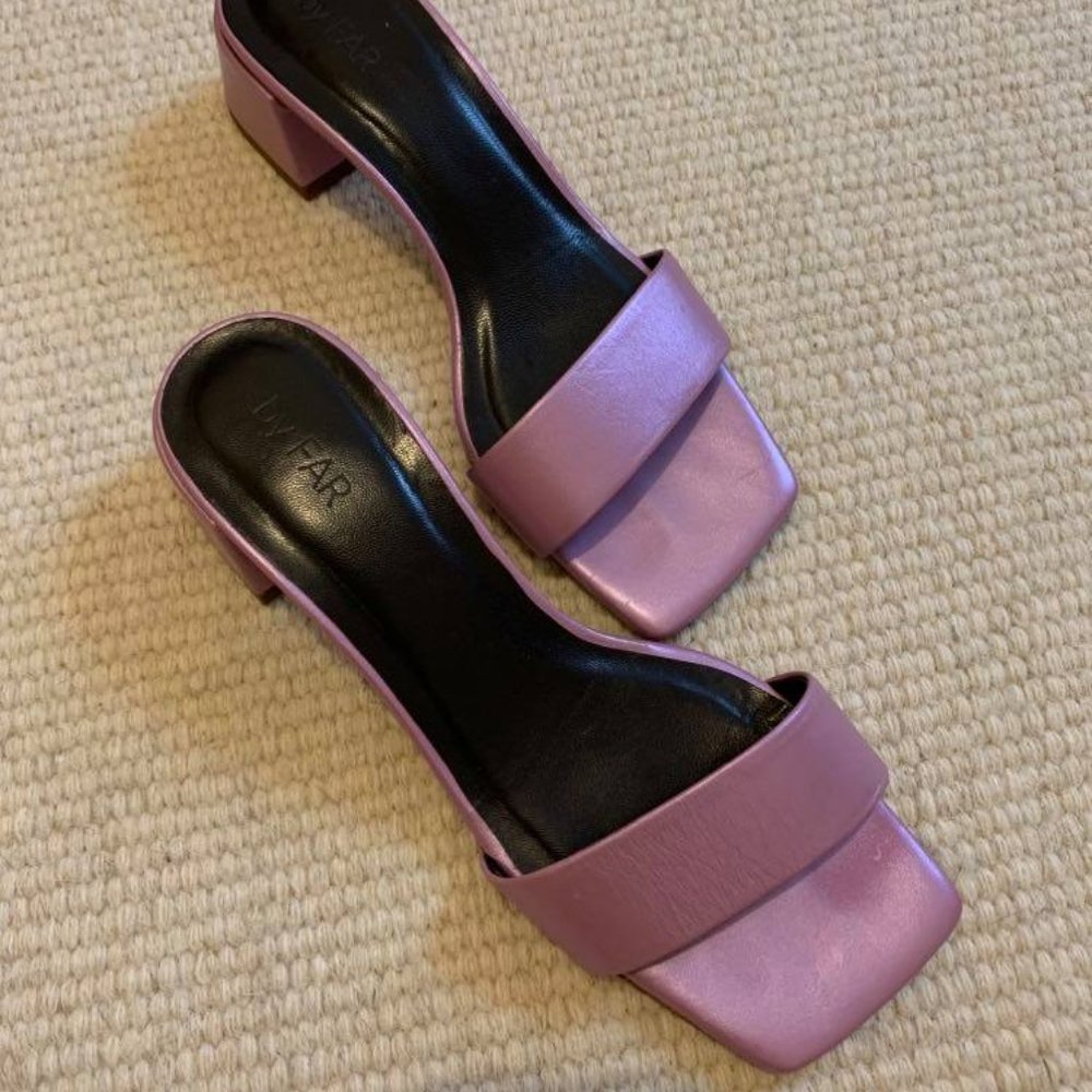 By Far Metallic Pink Leather Mules